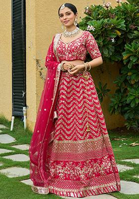 Maroon Embroidered Georgette Lehenga Set