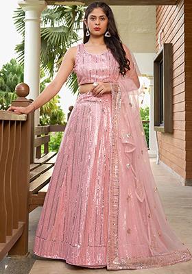 Pink Embroidered Georgette Lehenga Set