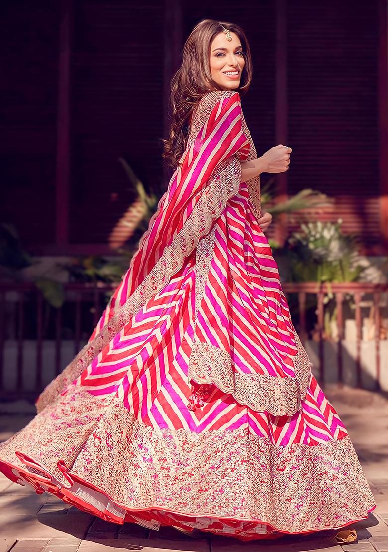 Multicolor Embroidered Georgette Lehenga Set
