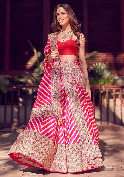 Multicolor Embroidered Georgette Lehenga Set