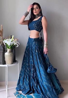Blue Embroidered Faux Georgette Lehenga Set