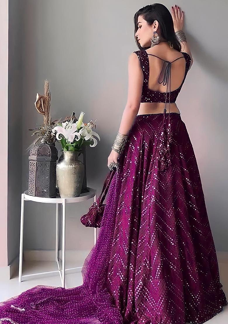 Wine Embroidered Faux Georgette Lehenga Set
