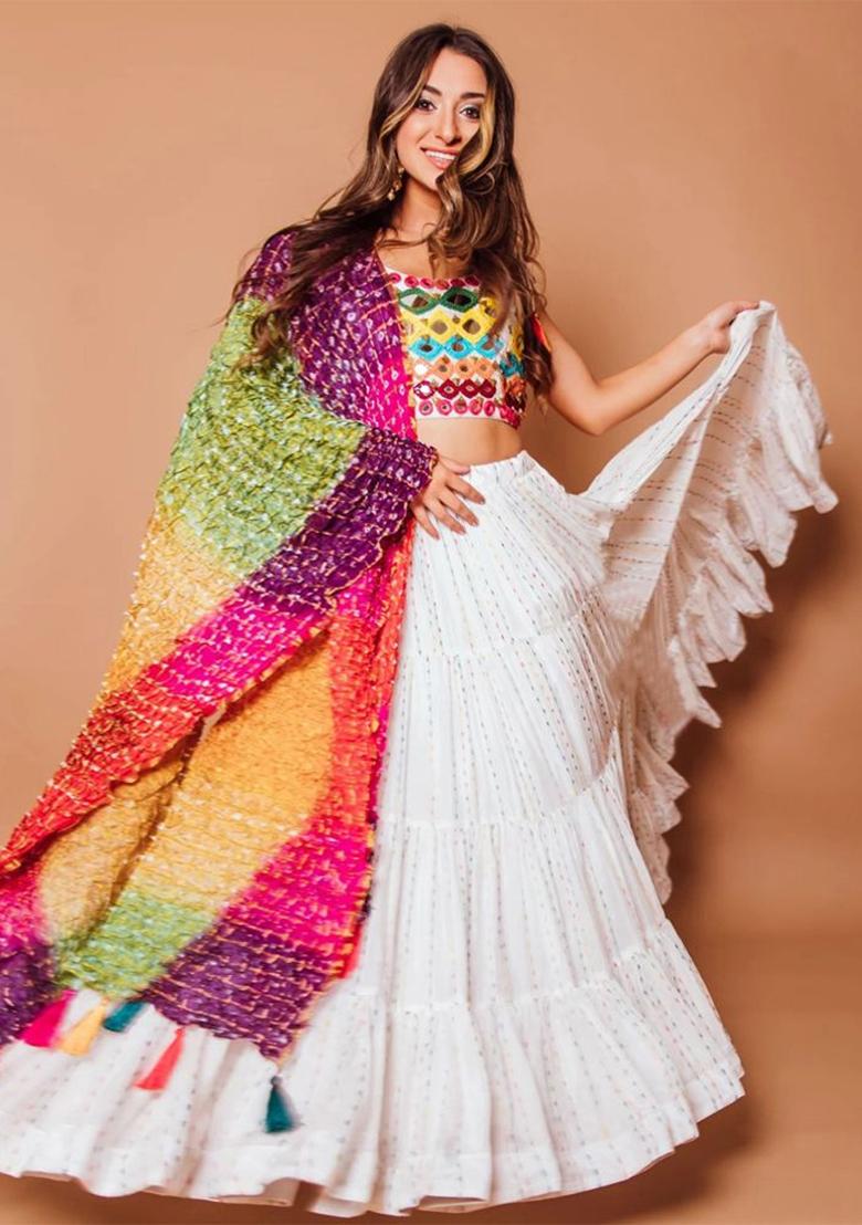 White Embroidered Georgette Lehenga Set