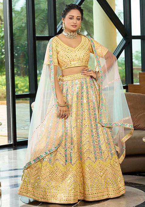 Yellow Embroidered Dola Silk Lehenga Set