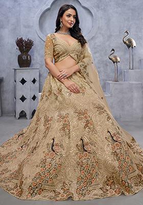 Golden Sequin Embroidered Soft Net Lehenga Set