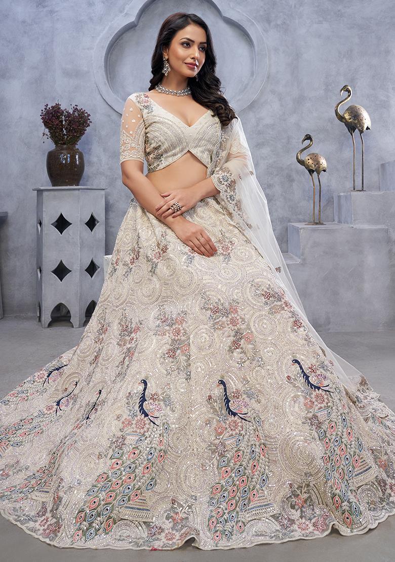 Ivory Sequin Embroidered Soft Net Lehenga Set