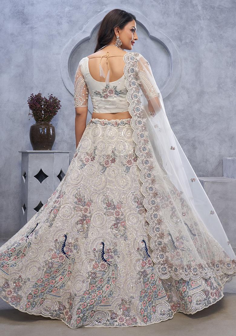Ivory Sequin Embroidered Soft Net Lehenga Set