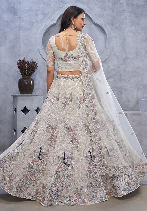 Ivory Sequin Embroidered Soft Net Lehenga Set