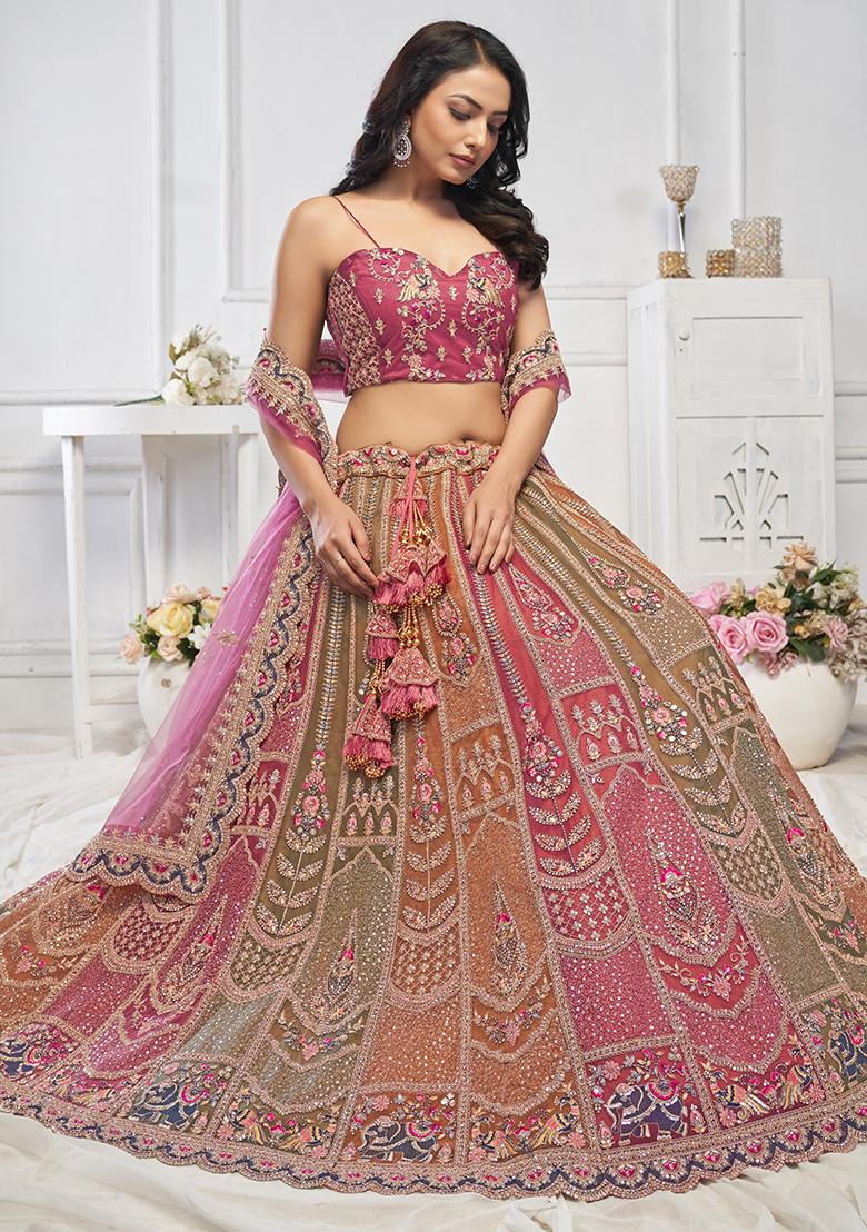 Multicolor Sequin Embroidered Soft Net Lehenga Set