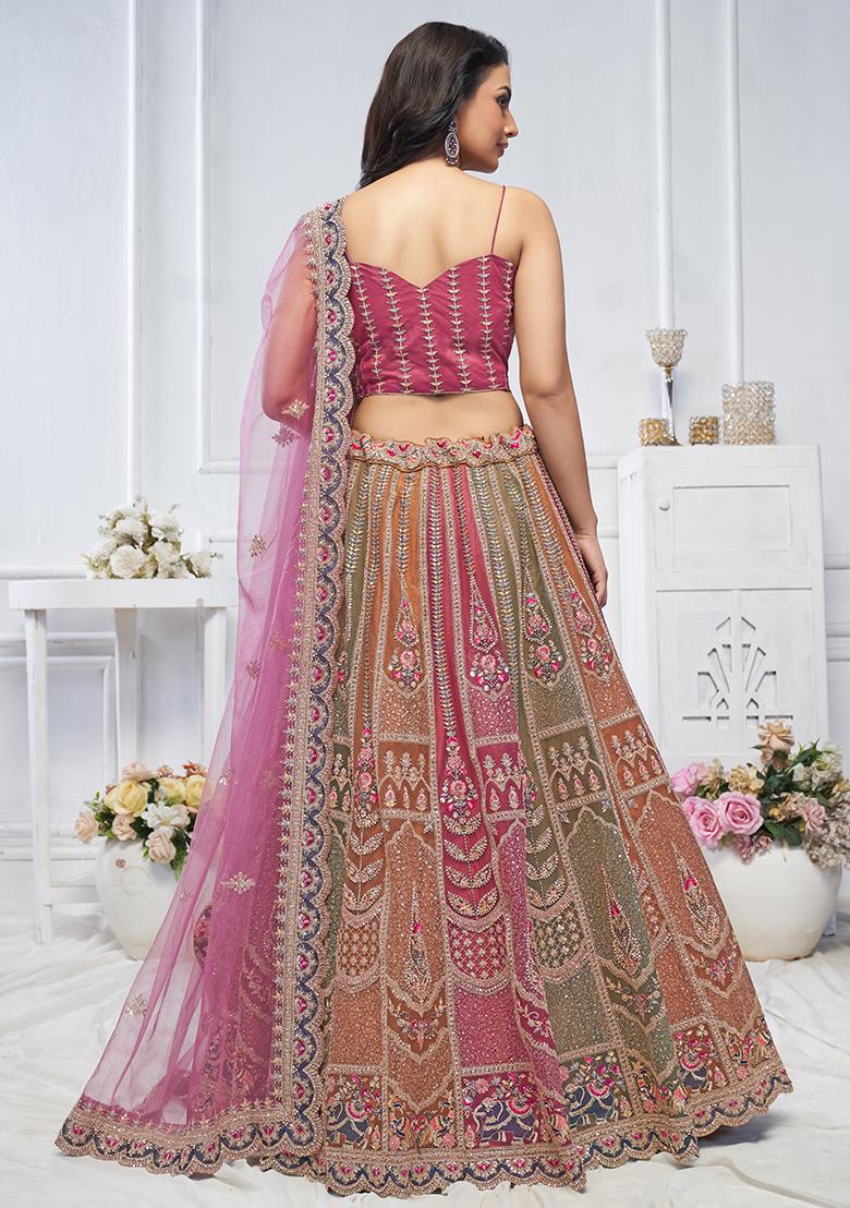 Multicolor Sequin Embroidered Soft Net Lehenga Set