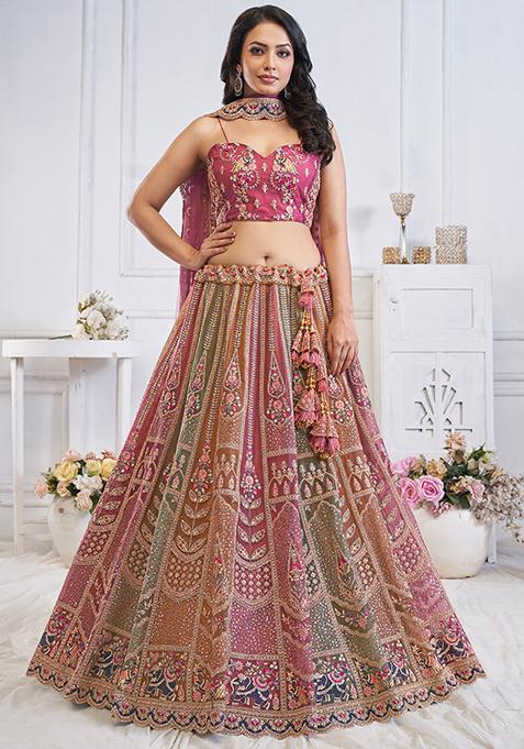 Multicolor Sequin Embroidered Soft Net Lehenga Set