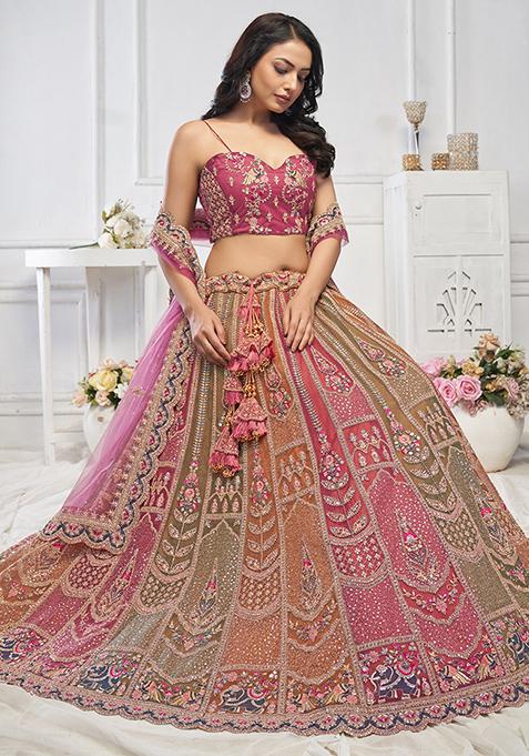 Multicolor Sequin Embroidered Soft Net Lehenga Set