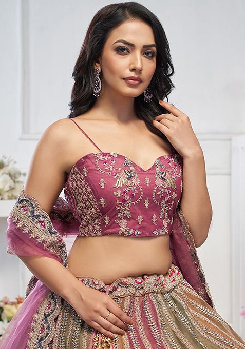 Multicolor Sequin Embroidered Soft Net Lehenga Set