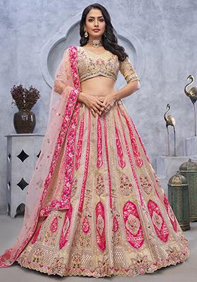 Chiku Brown Sequin Embroidered Organza Silk Lehenga Set