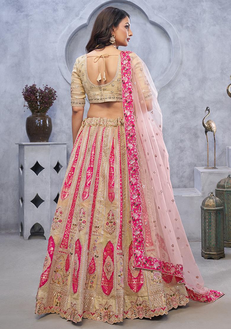 Chiku Brown Sequin Embroidered Organza Silk Lehenga Set