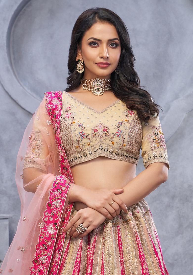 Chiku Brown Sequin Embroidered Organza Silk Lehenga Set