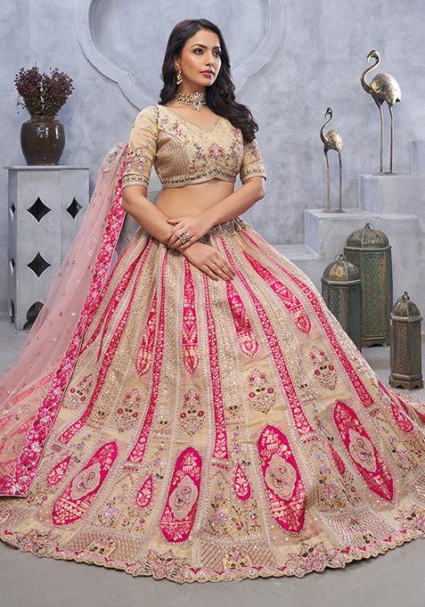 Chiku Brown Sequin Embroidered Organza Silk Lehenga Set