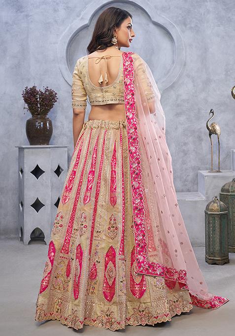 Chiku Brown Sequin Embroidered Organza Silk Lehenga Set
