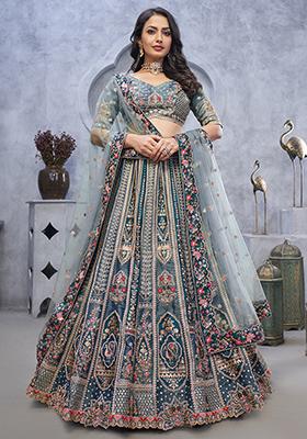 Grey Sequin Embroidered Organza Silk Lehenga Set