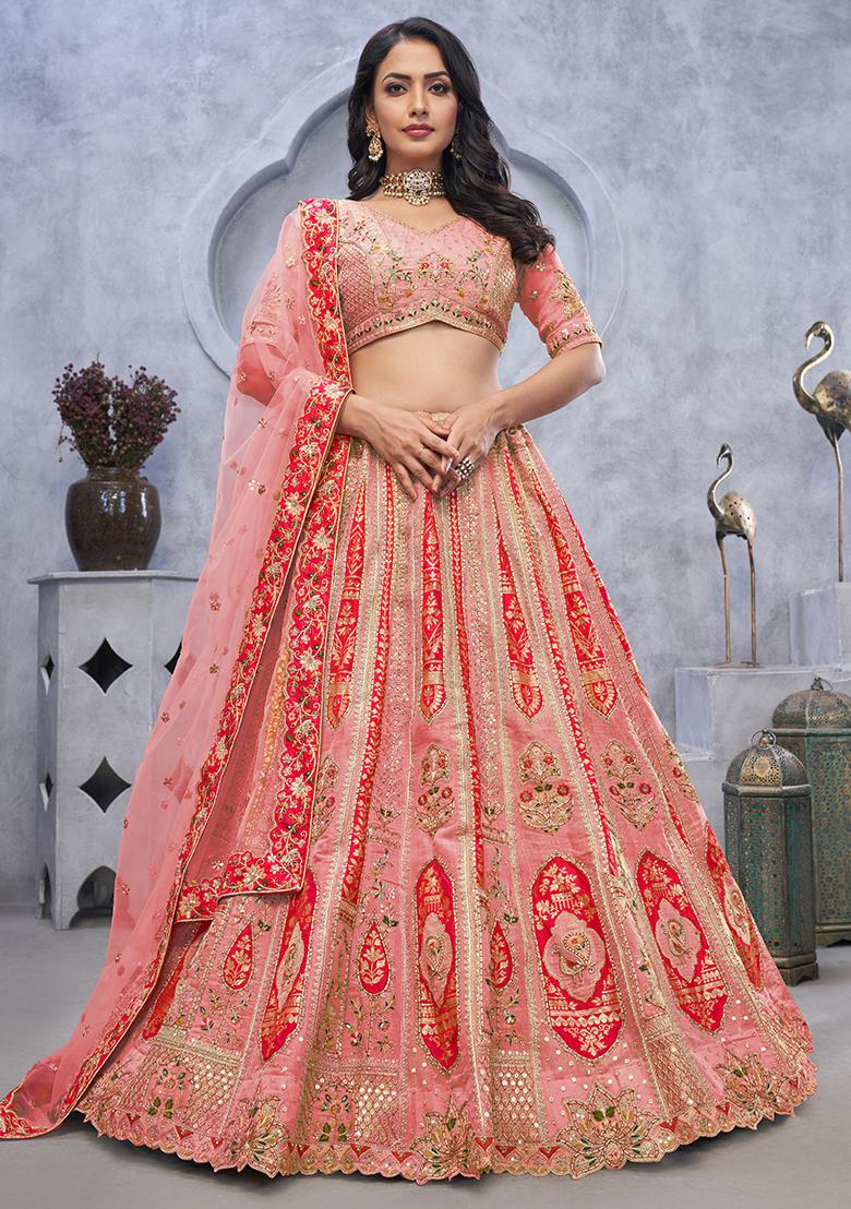 Pink Sequin Embroidered Organza Silk Lehenga Set