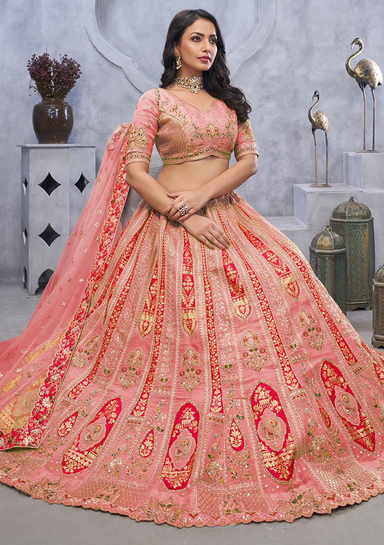 Pink Sequin Embroidered Organza Silk Lehenga Set