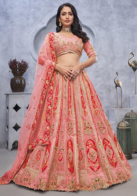 Pink Sequin Embroidered Organza Silk Lehenga Set