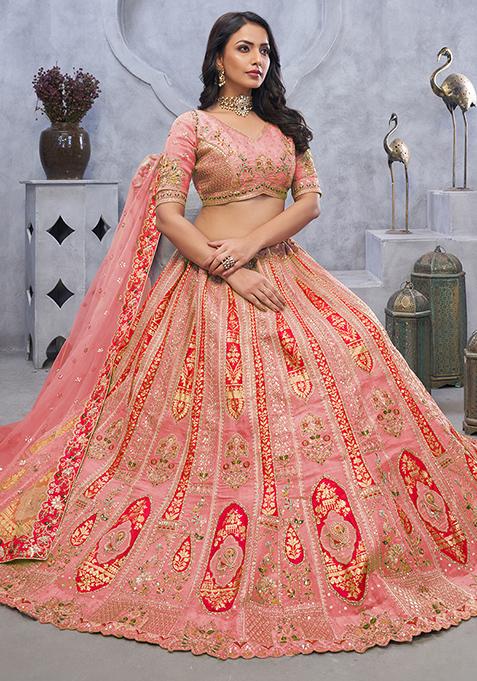 Pink Sequin Embroidered Organza Silk Lehenga Set