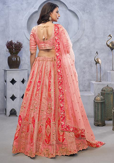 Pink Sequin Embroidered Organza Silk Lehenga Set
