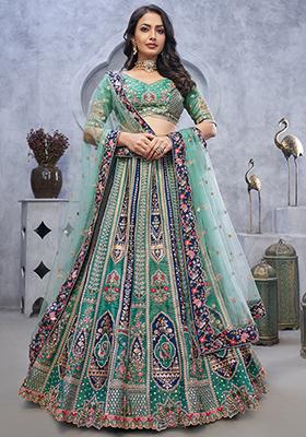 Green Sequin Embroidered Organza Silk Lehenga Set