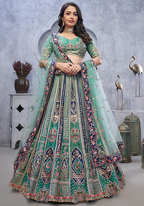 Green Sequin Embroidered Organza Silk Lehenga Set