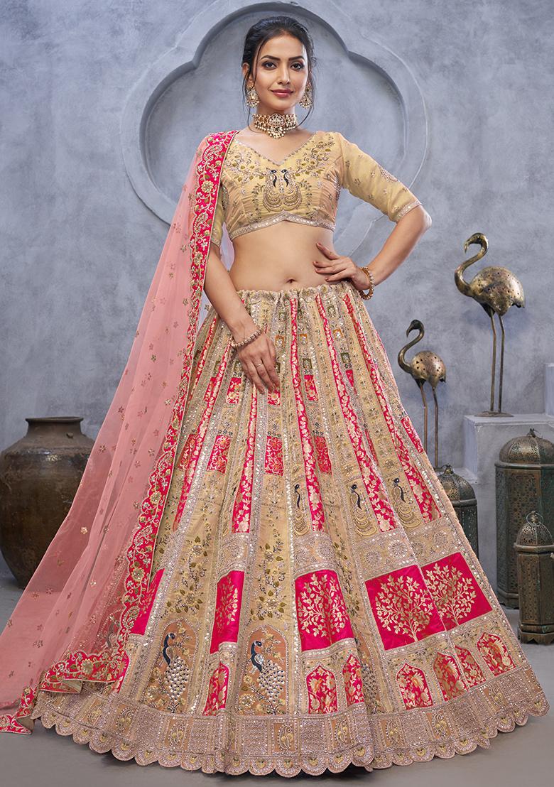 Pink Sequin Embroidered Organza Silk Lehenga Set
