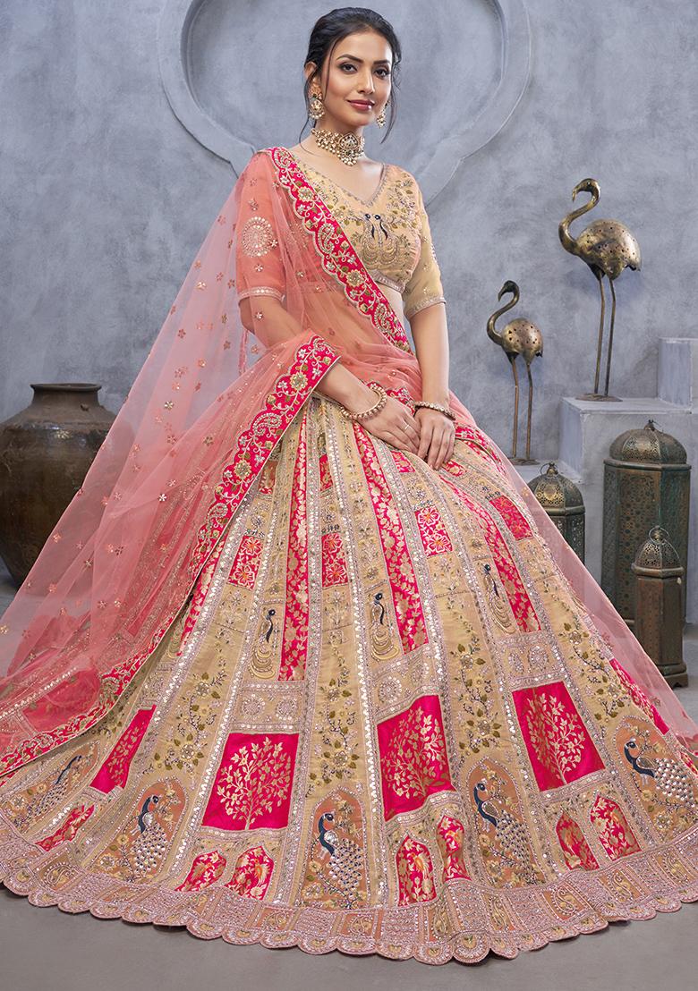 Pink Sequin Embroidered Organza Silk Lehenga Set