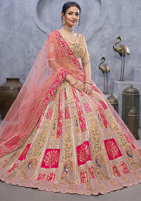 Pink Sequin Embroidered Organza Silk Lehenga Set