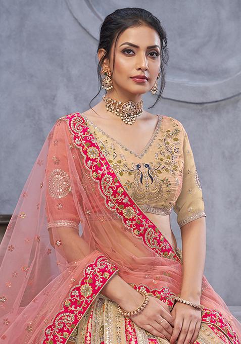 Pink Sequin Embroidered Organza Silk Lehenga Set