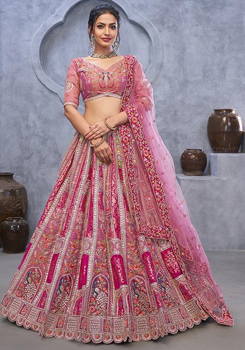 Purple Sequin Embroidered Organza Silk Lehenga Set