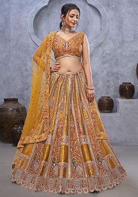 Mustard Sequin Embroidered Organza Silk Lehenga Set
