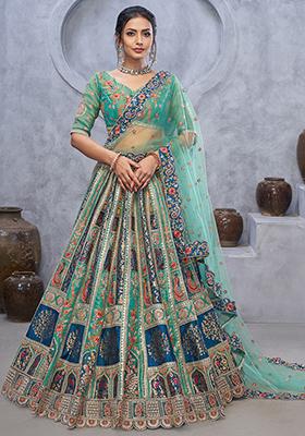 Green Sequin Embroidered Organza Silk Lehenga Set