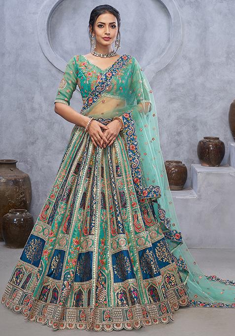 Green Sequin Embroidered Organza Silk Lehenga Set
