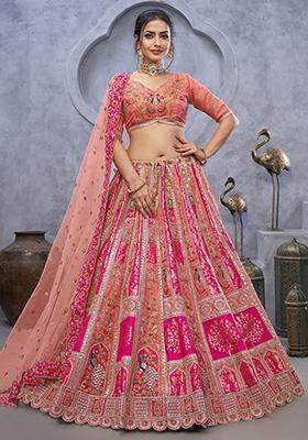 Pink Sequin Embroidered Organza Silk Lehenga Set
