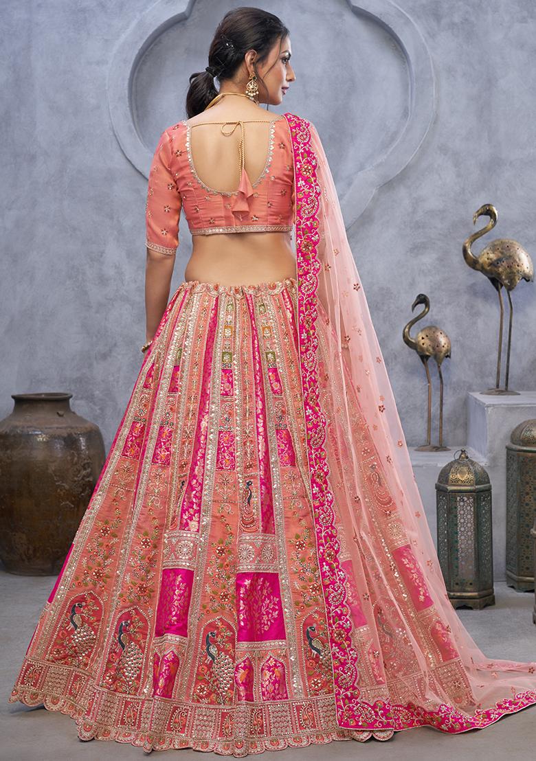 Pink Sequin Embroidered Organza Silk Lehenga Set