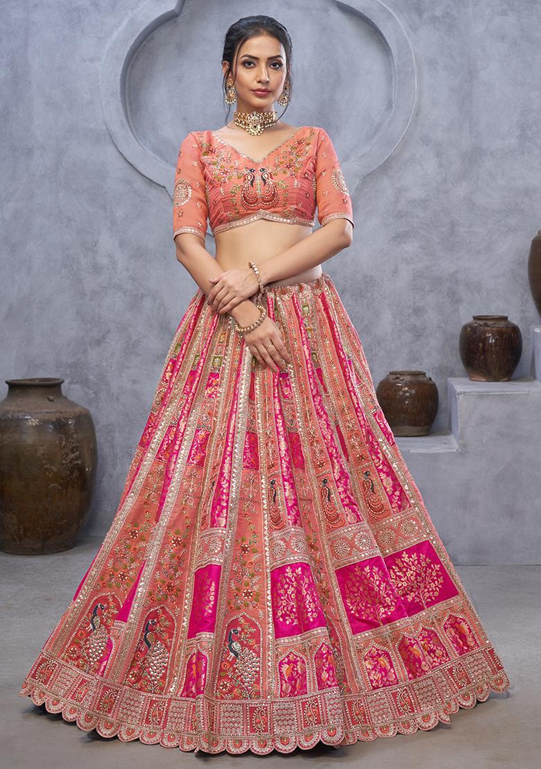 Pink Sequin Embroidered Organza Silk Lehenga Set