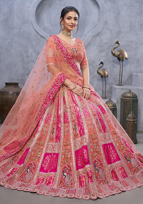 Pink Sequin Embroidered Organza Silk Lehenga Set