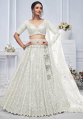 Ivory Sequin Embroidered Soft Net Lehenga Set