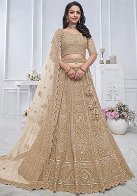 Golden Sequin Embroidered Soft Net Lehenga Set