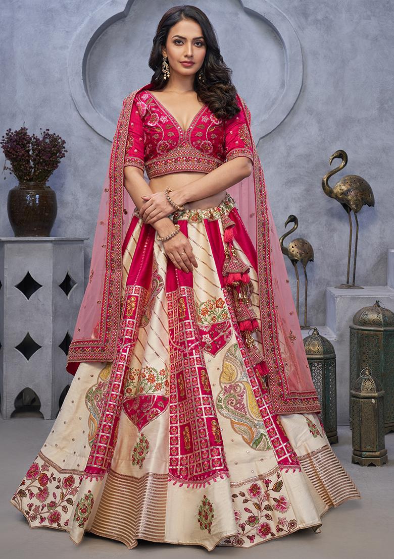 Ivory Paisley Motifs Raw silk Lehenga Set