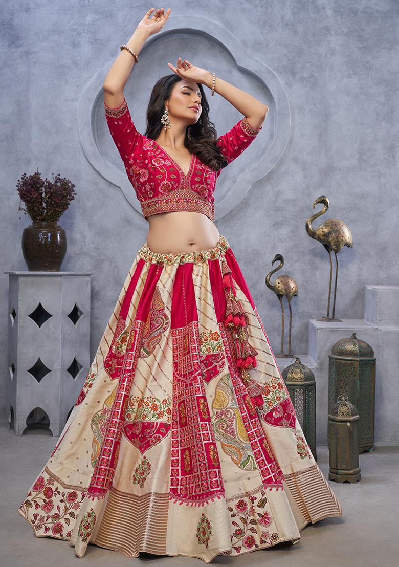 Ivory Paisley Motifs Raw silk Lehenga Set