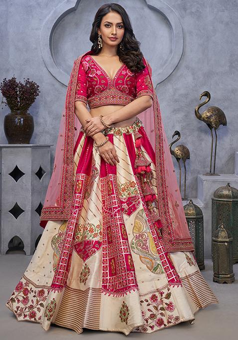 Ivory Paisley Motifs Raw silk Lehenga Set