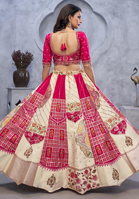 Ivory Paisley Motifs Raw silk Lehenga Set