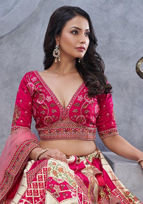 Ivory Paisley Motifs Raw silk Lehenga Set