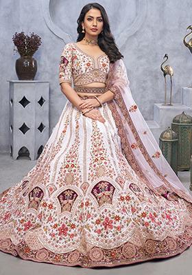 Light Purple Zari Paisley Embroidered Organza Silk Lehenga Set